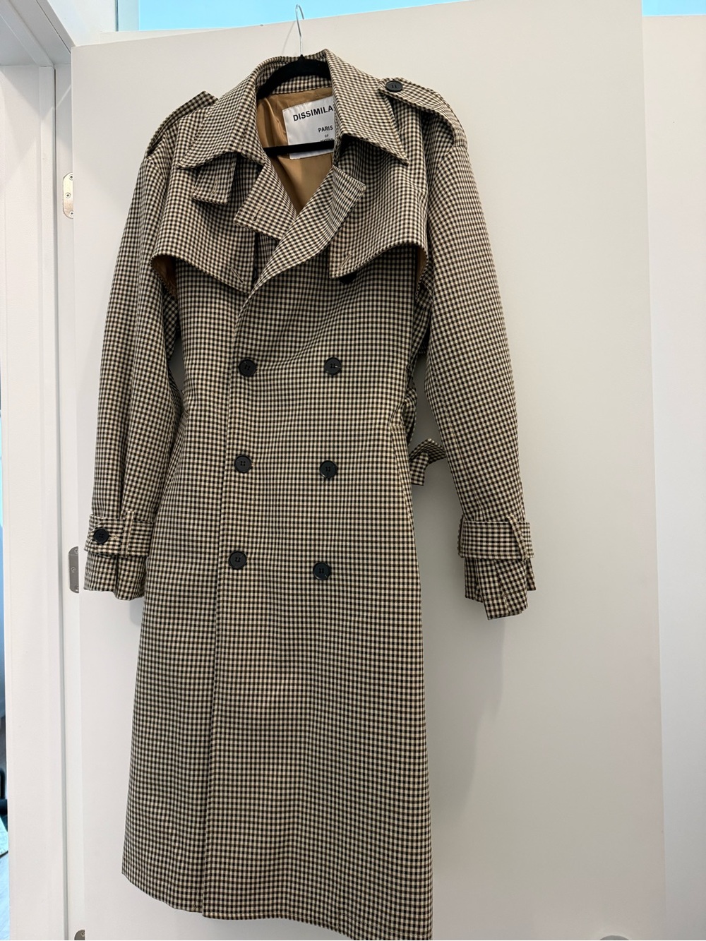 Men's Tan & Black Houndstooth Trench Coat